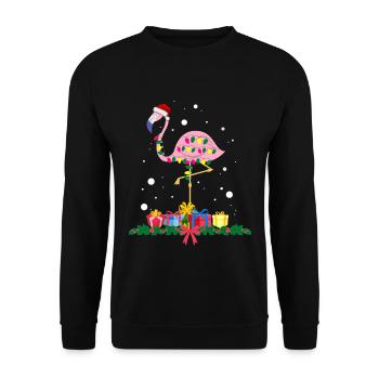 Flamingo-Weihnachten. Weihnachtsgeschenk - Unisex Pullover - Schwarz - Vorne - Alina (178cm) & Michal (187cm)