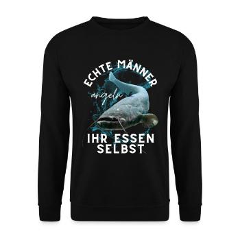 ECHTE MÄNNER - Angler angeln ANGEL - Unisex Pullover - Schwarz - Vorne - Alina (178cm) & Michal (187cm)