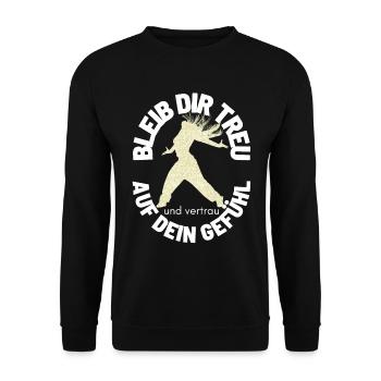 BLEIB DIR TREU Sprücheshirts Motivationssprüche - Unisex Pullover - Schwarz - Vorne - Alina (178cm) & Michal (187cm)