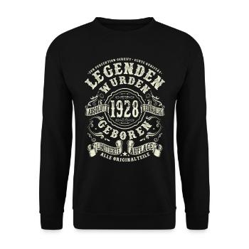 95 Jahre alt - Legenden wurden 1928 geboren - Unisex Pullover - Schwarz - Vorne - Alina (178cm) & Michal (187cm)