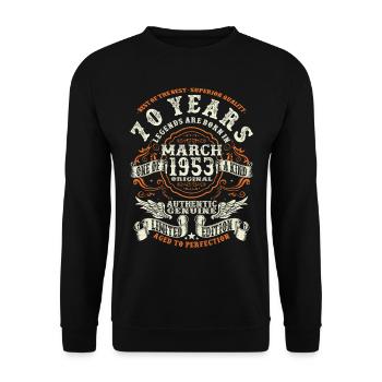 Legends are born in March 1953 - 70 years - Unisex Sweatshirt - black - Front - Alina (178cm) & Michal (187cm)