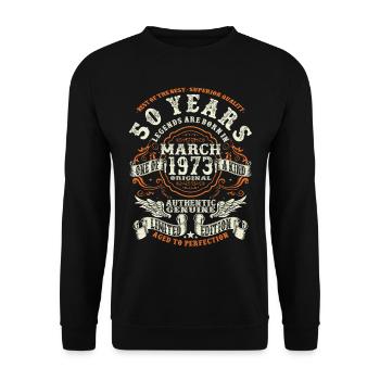 Legends are born in March 1973 - 50 years - Unisex Sweatshirt - black - Front - Alina (178cm) & Michal (187cm)