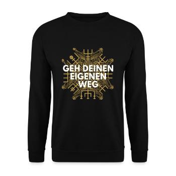 Wegweiser VEGVISIR - GEH DEINEN EIGENEN WEG - Unisex Pullover - Schwarz - Vorne - Alina (178cm) & Michal (187cm)
