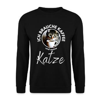 Katze Katzen Kaffee - Unisex Pullover - Schwarz - Vorne - Alina (178cm) & Michal (187cm)
