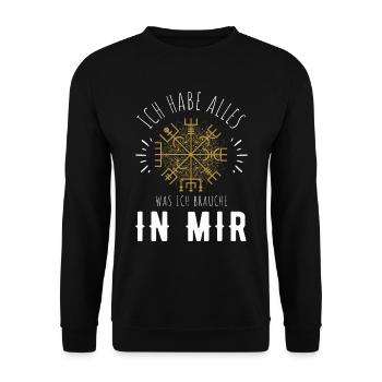 Wegweiser RUNEN Motivation - VEGVISIR - Unisex Pullover - Schwarz - Vorne - Alina (178cm) & Michal (187cm)