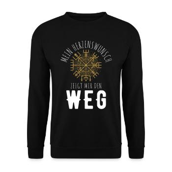 Wegweiser RUNEN Motivation - VEGVISIR - Unisex Pullover - Schwarz - Vorne - Alina (178cm) & Michal (187cm)