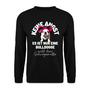 KEINE ANGST ... Bulldogge Bulldog Bulldoggen - Unisex Pullover - Schwarz - Vorne - Alina (178cm) & Michal (187cm)