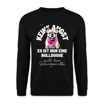KEINE ANGST ... Bulldogge Bulldog Bulldoggen - Unisex Pullover - Schwarz - Vorne - Alina (178cm) & Michal (187cm)