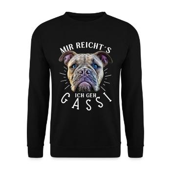 MIR REICHTS ... Bulldogge Bulldog Bulldoggen - Unisex Pullover - Schwarz - Vorne - Alina (178cm) & Michal (187cm)
