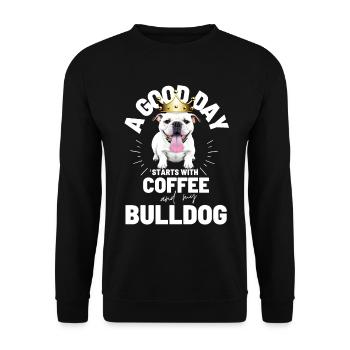 UNE BONNE JOURNÉE COMMENCE avec Coffee & Bulldog - Sweat-shirt Unisexe - noir - Devant - Alina (178cm) & Michal (187cm)