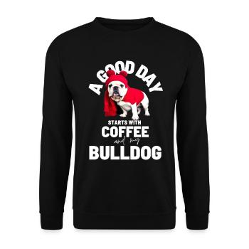 UNE BONNE JOURNÉE COMMENCE avec Coffee & Bulldog - Sweat-shirt Unisexe - noir - Devant - Alina (178cm) & Michal (187cm)