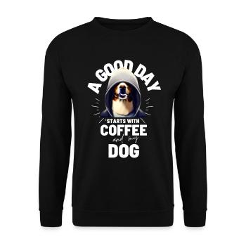 EIN GUTER TAG BEGINNT ... HUND Hunde Kaffee - Unisex Pullover - Schwarz - Vorne - Alina (178cm) & Michal (187cm)