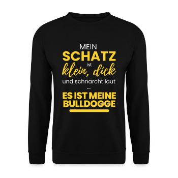 MEIN SCHATZ ... Bulldogge BULLDOG Bulldoggen Hund - Unisex Pullover - Schwarz - Vorne - Alina (178cm) & Michal (187cm)