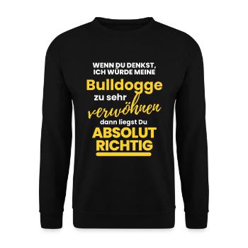 BULLDOGGE verwöhnen Bulldog Bulldoggen Hund Hunde - Unisex Pullover - Schwarz - Vorne - Alina (178cm) & Michal (187cm)
