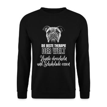 DIE BESTE THERAPIE Hund Hunde Bulldogge - Unisex Pullover - Schwarz - Vorne - Alina (178cm) & Michal (187cm)