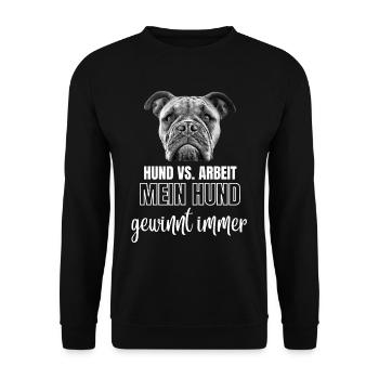 HUND vs. ARBEIT - Hunde HUND Bulldogge - Unisex Pullover - Schwarz - Vorne - Alina (178cm) & Michal (187cm)