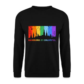 Hamburg is colorful Regenbogen LGBT CSD Gay Pride - Unisex Pullover - Schwarz - Vorne - Alina (178cm) & Michal (187cm)
