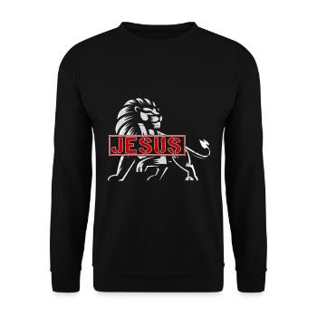 JESUS CHRISTUS Christlich Geschenkidee Löwe Judah - Unisex Pullover - Schwarz - Vorne - Alina (178cm) & Michal (187cm)