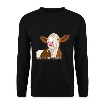 Kalb: Sei Vegetarier - Unisex Pullover - Schwarz - Vorne - Alina (178cm) & Michal (187cm)