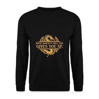 What Doesnt Kill You Give You XP Funny RPG Quotes - Unisex Sweatshirt - black - Front - Alina (178cm) & Michal (187cm)