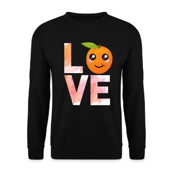 Love Orange LIEBE Orangen Zitrusfrüchte - Unisex Pullover - Schwarz - Vorne - Alina (178cm) & Michal (187cm)