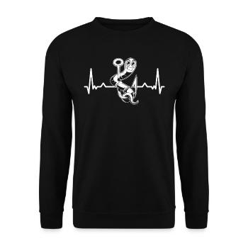 Herzschlag Angler Kostüm für Fischer Anglen Wurm - Unisex Pullover - Schwarz - Vorne - Alina (178cm) & Michal (187cm)