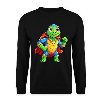 Mega süße Superheld-Schildkröte - Unisex Pullover - Schwarz - Vorne - Alina (178cm) & Michal (187cm)