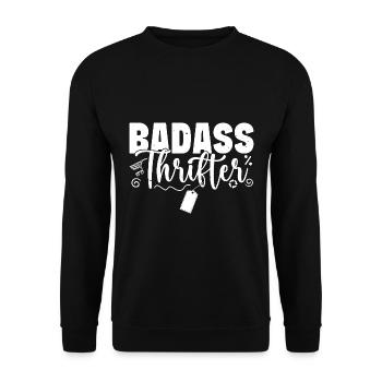Thrift Shop Badass Thrifter Love Thrifting - Unisex Pullover - Schwarz - Vorne - Alina (178cm) & Michal (187cm)