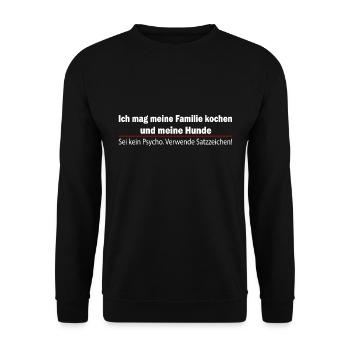 Deutsch Lehrer Verwende Satzzeichen lustig - Unisex Pullover - Schwarz - Vorne - Alina (178cm) & Michal (187cm)