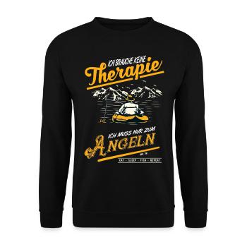 Keine Therapie nur Angeln Angler Geschenk - Unisex Pullover - Schwarz - Vorne - Alina (178cm) & Michal (187cm)