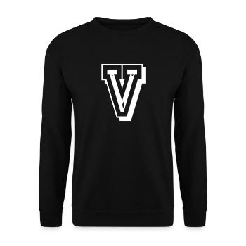 Buchstabe V in Collegeschrift Universität Uni USA - Unisex Pullover - Schwarz - Vorne - Alina (178cm) & Michal (187cm)