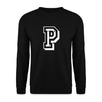 Letter P in college font from University Uni USA - Unisex Sweatshirt - black - Front - Alina (178cm) & Michal (187cm)