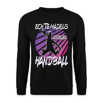 Echte Mädels spielen handball Frauen Geschenk - Unisex Pullover - Schwarz - Vorne - Alina (178cm) & Michal (187cm)