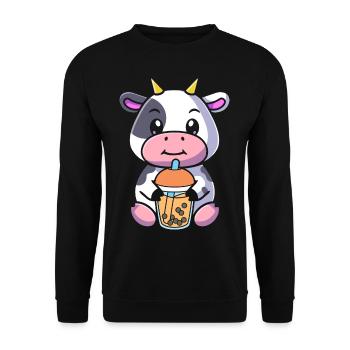 Bubble Tea Kuh - Unisex Pullover - Schwarz - Vorne - Alina (178cm) & Michal (187cm)