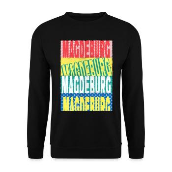 Magdeburg Deutschland Stadt Schrift Skyline - Unisex Pullover - Schwarz - Vorne - Alina (178cm) & Michal (187cm)