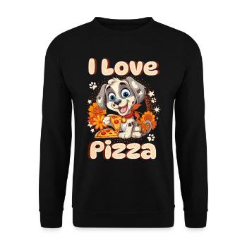 Hund I Love Pizza Spruch Lustig Humor Cartoon - Unisex Pullover - Schwarz - Vorne - Alina (178cm) & Michal (187cm)