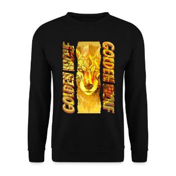 Wolf Wolfskopf Gold Mystisch Natur Wildnis Kunst - Unisex Pullover - Schwarz - Vorne - Alina (178cm) & Michal (187cm)