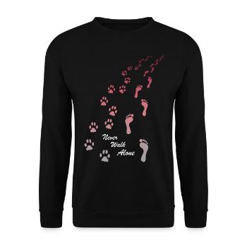 Hundedesign mit Never Walk Alone Hundegrafik - Unisex Pullover - Schwarz - Vorne - Alina (178cm) & Michal (187cm)