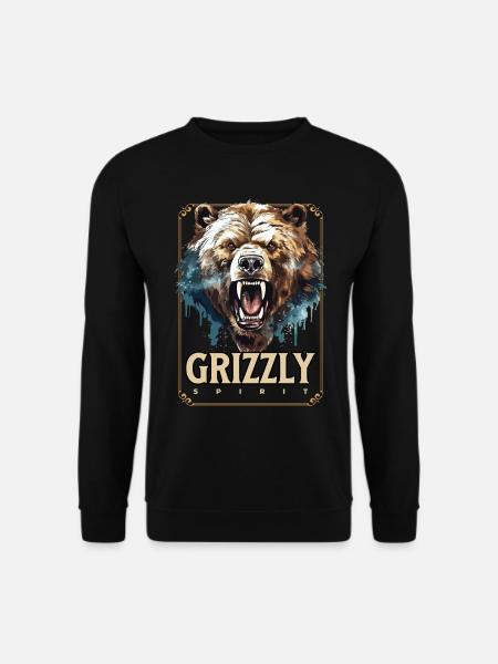 Bär Grizzly Brüllt Bärenkopf Natur Wildnis Wald - Unisex Pullover - Schwarz