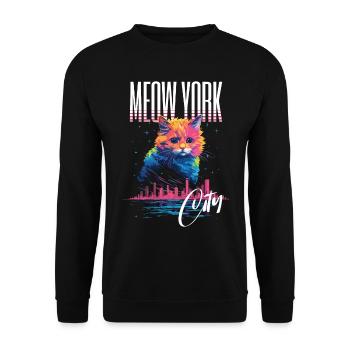 New York City Katze Meow Stadt Skyline Amerika USA - Unisex Pullover - Schwarz - Vorne - Alina (178cm) & Michal (187cm)