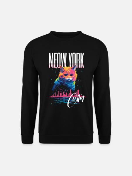 New York City Katze Meow Stadt Skyline Amerika USA - Unisex Pullover - Schwarz