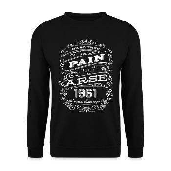 Hillarious Funny Birthday Shirt 1961 Weiße Ausgabe - Unisex Pullover - Schwarz - Vorne - Alina (178cm) & Michal (187cm)