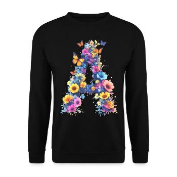 A – Floraler Anfangsbuchstabe 💐🌼🦋 - Unisex Pullover - Schwarz - Vorne - Alina (178cm) & Michal (187cm)