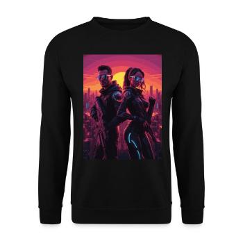 cyber 08 - Unisex Pullover - Schwarz - Vorne - Alina (178cm) & Michal (187cm)