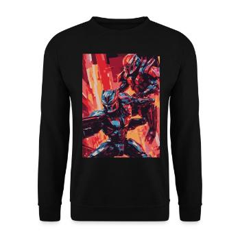 robot 05 - Unisex Pullover - Schwarz - Vorne - Alina (178cm) & Michal (187cm)