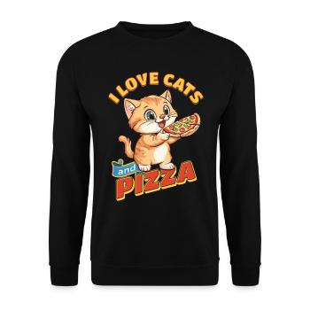 Chat J’Aime Les Chats Et La Pizza Drôle Drôle Humour - Sweat-shirt Unisexe - noir - Devant - Alina (178cm) & Michal (187cm)