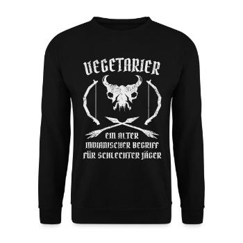 Vegetarier = Schlechter Jäger - Unisex Pullover - Schwarz - Vorne - Alina (178cm) & Michal (187cm)