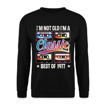 1977 Year of birth Birthday Cassette Vintage - Unisex Sweatshirt - black - Front - Alina (178cm) & Michal (187cm)