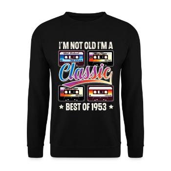 1953 Année de naissance Anniversaire Cassette Vintage - Sweat-shirt Unisexe - noir - Devant - Alina (178cm) & Michal (187cm)