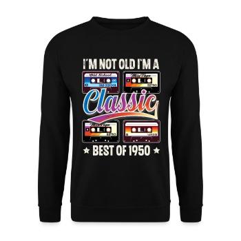 1950 Année de naissance Anniversaire Cassette Vintage - Sweat-shirt Unisexe - noir - Devant - Alina (178cm) & Michal (187cm)